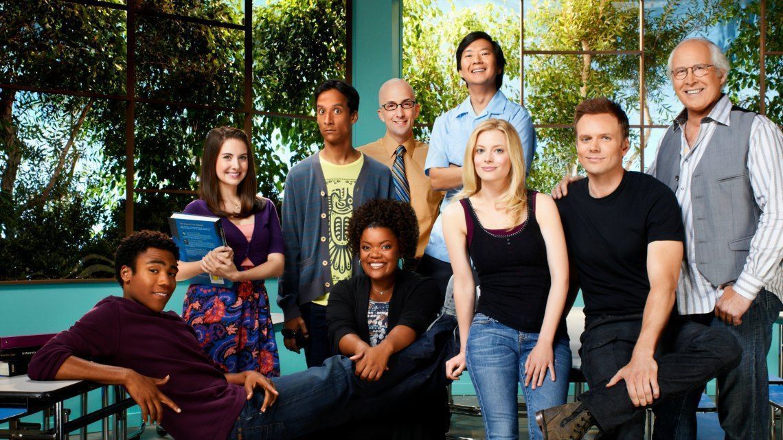 COMMUNITY -- Season: 2 -- Pictured: (l-r) Donald Glover as Troy, Alison Brie as Annie, Danny Pudi as Abed, Yvette Nicole Brown as Shirley, Ken Jeong as Sen?or Chang, Gillian Jacobs as Britta, Joel McHale as Jeff Winger, Chevy Chase as Pierce -- Photo by: Mitchell Haaseth/NBC
